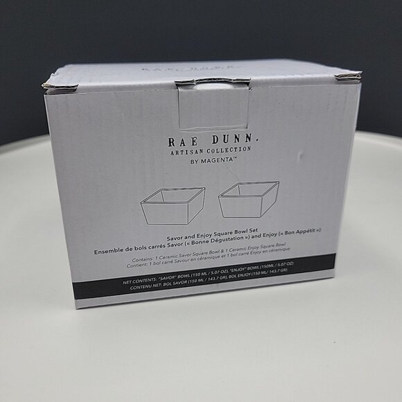 Rae Dunn Artisan Savor & Enjoy Square Bowl Set 3" x 3" x 3" Ceramic DW/Micro NEW - Picture 7 of 9